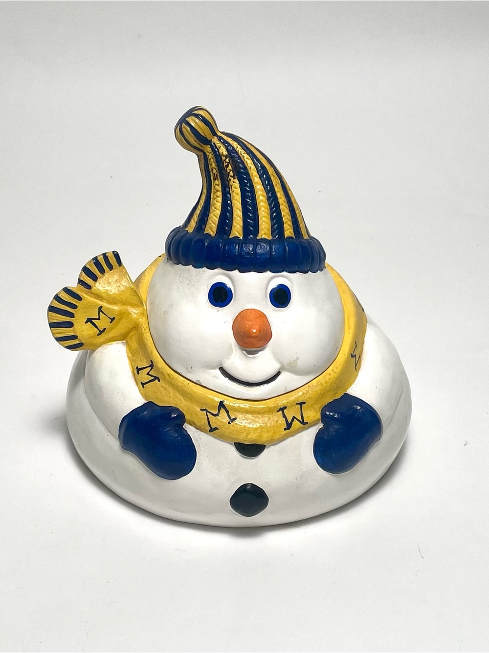 Vintage Ceramic Snowman Candy Dish Cookie Jar University of Michigan U of M 6.5”
